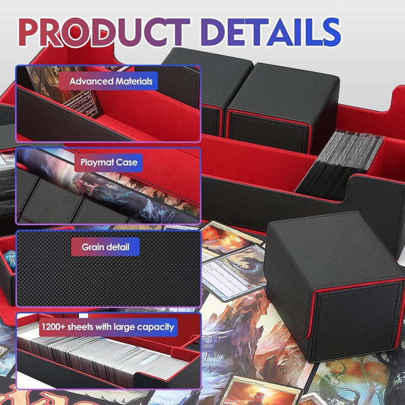 Scimi XXL TCG Card Storage Box with 5 100+ Deck Boxes – Holds 1800+ Double-Sleeved Cards – PU Leather MTG/YuGiOh/Tcg Collector Case – Strong Magnetic Clasps (6-in-1 - Black/Red) - Image 5
